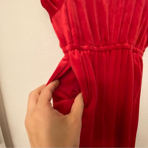 Soft red stretch velvet rhinestone winter fall Christmas Jumpsuit wide leg 10-12 - Picture 13 of 13